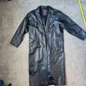 Women's Black Leather Long Jacket